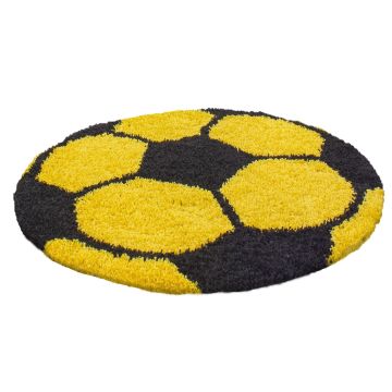 Fun Shaggy futebol tapete infantil pelo comprido redondo Ø 100cm amarelo