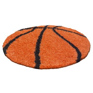 Fun Shaggy basquetebol tapete infantil pelo comprido redondo Ø 100cm laranja