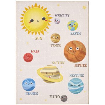 Play Sistema Solar tapete infantil antiderrapante pelo curto retangular 160x230cm bege