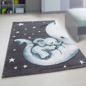 Kids Elefante tapete infantil pelo curto retangular 80x150cm azul