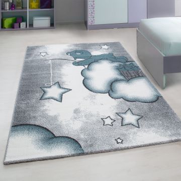 Kids Nuvens tapete infantil pelo curto retangular 80x150cm azul