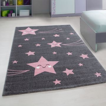 Kids Estrelas tapete infantil pelo curto retangular 120x170cm rosa