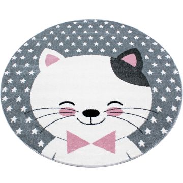 Kids Gatinho tapete infantil pelo curto redondo Ø 160cm rosa