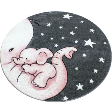 Kids Elefante tapete infantil pelo curto redondo Ø 120cm rosa