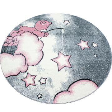 Kids Nuvens tapete infantil pelo curto redondo Ø 160cm rosa