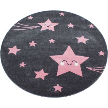 Kids Estrelas tapete infantil pelo curto redondo Ø 120cm rosa