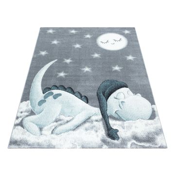 Bambi Dinossauro Dormindo tapete infantil pelo curto retangular 80x150cm azul 