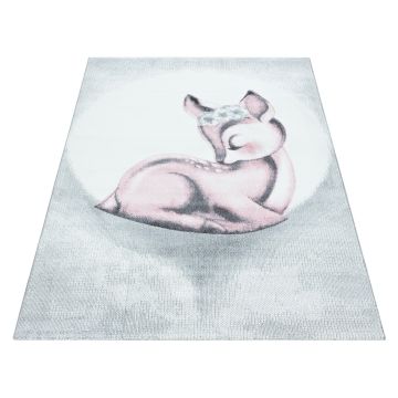 Bambi Veado tapete infantil pelo curto retangular 120x170cm rosa