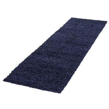 Life Shaggy tapete pelo comprido passadeira 80x250cm azul-marinho