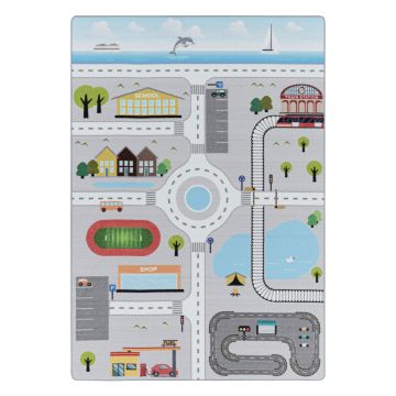 Play Verkeer tapete de brincar antiderrapante pelo em laço retangular 160x230cm cinzento