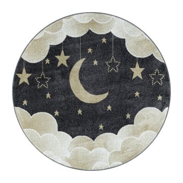 Funny Lua e Estrela tapete infantil pelo curto redondo Ø 160cm amarelo