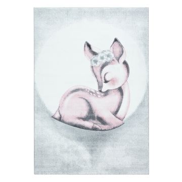 Bambi Veado tapete infantil pelo curto retangular 140x200cm rosa