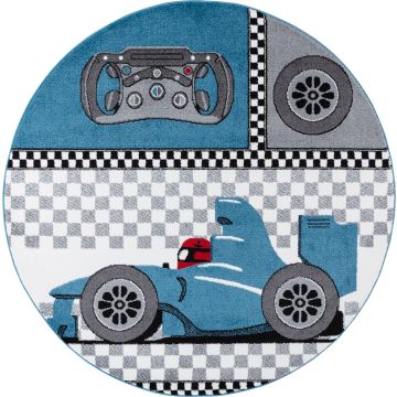 Kids Carro de Corrida tapete infantil pelo curto redondo Ø 120cm azul